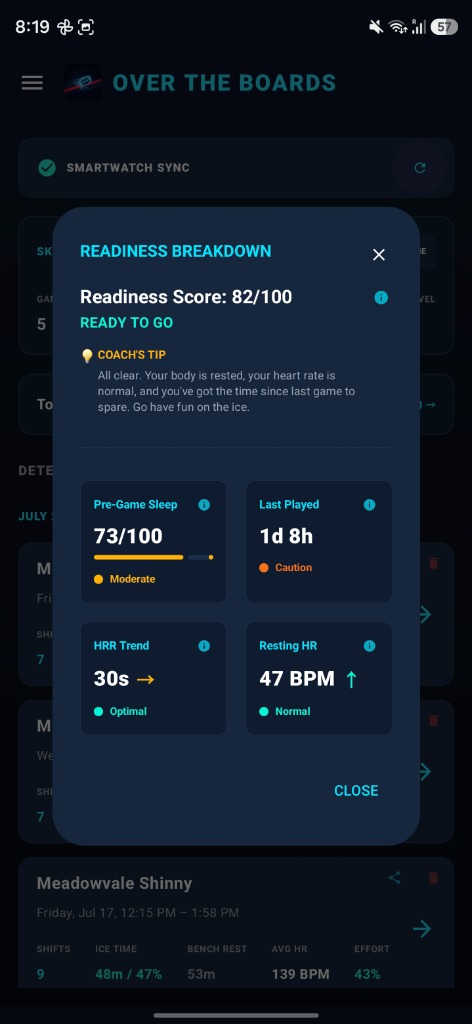 Pre-Game Readiness Score UI