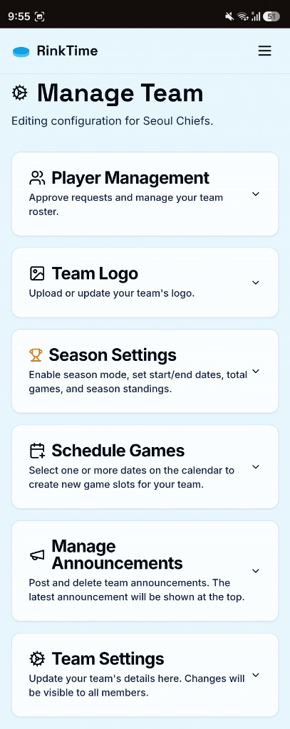 Team Admin & Season Settings UI